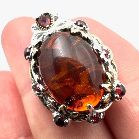 Gems En Vogue Valitutti NH Amber Gemstone Sterling Silver Pendant Enhancer - Picture 1 of 5